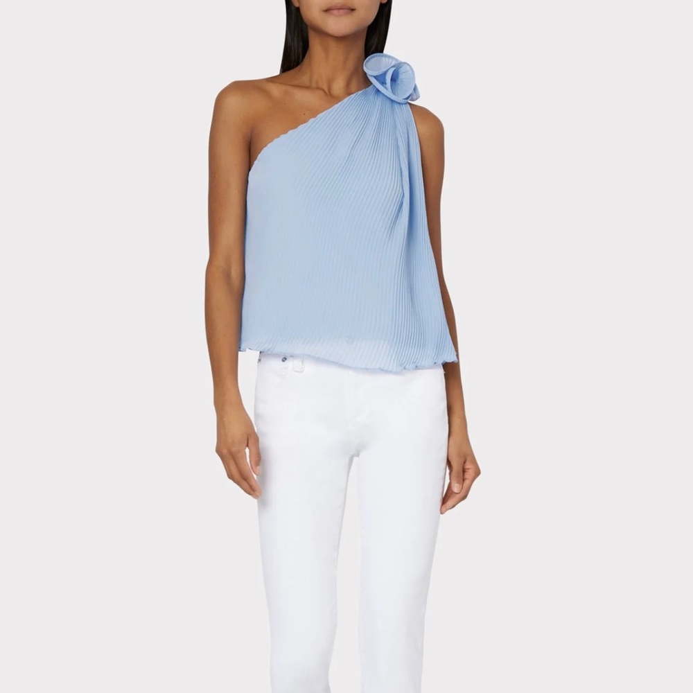 Milly Greta One Shoulder Pleated Blue Blouse